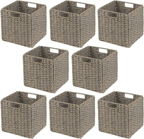Vista 9 de mDesign Seagrass - Organizador de cestas tejidas con asas, almacenamiento para dormitorio, oficina, sala de estar, baño, perfecto