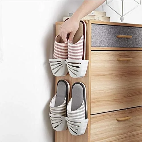 Vista 6 de TEmkin Banco de zapatos para el hogar, zapatero de pared con forma de mariposa, estante de almacenamiento de zapatos de perforación gratuito detrás