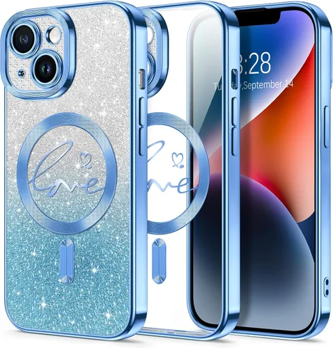 Vista 36 de Hython Funda para iPhone Air con purpurina, compatible con MagSafe Love Heart fundas magnéticas transparentes para teléfono para mujeres y niñas