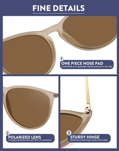 Vista 5 de WOWSUN Lentes de sol retro para mujer, lentes clásicos redondos de moda 2024
