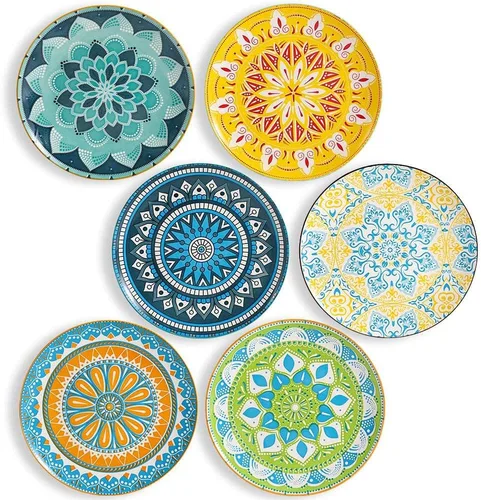 Vista 13 de Juego de platos de postre de cerámica de 6 a 8 pulgadas para ensalada y aperitivo, colores vibrantes para mezclar y combinar, aptos