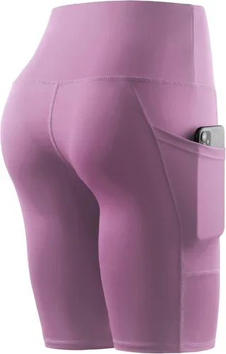 Vista 6 de CADMUS Paquete de 3 pantalones cortos de entrenamiento de cintura alta para mujer de 8 pulgadas, pantalones cortos de yoga con dos bolsillos