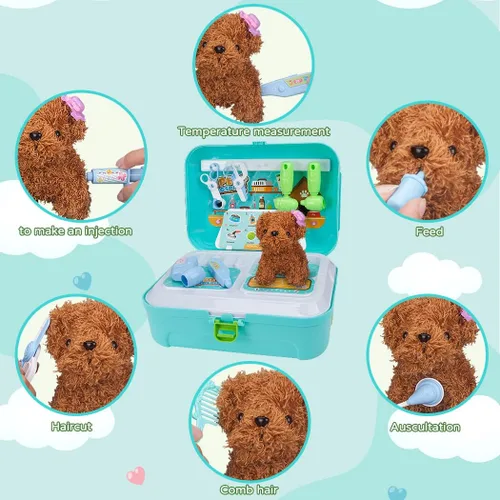 Vista 3 de TAKIHON Kit de veterinario para niños, juguetes 2 en 1, mochila 2 en 1, cuidado y aseo de mascotas, juego de rol médico veterinario para niños