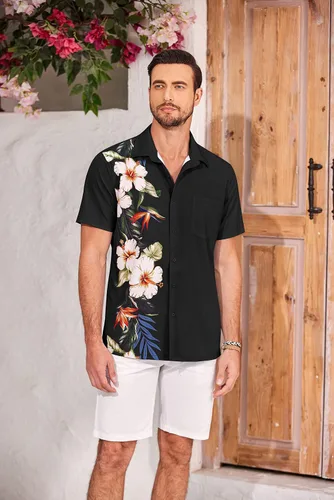 Vista 2 de COOFANDY 2024 Hawaiian Shirts for Men Short Sleeve Button Up Tropical Summer Beach Shirt with Pocket