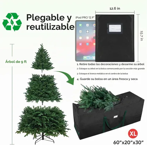 Vista 3 de BALEINE - Bolsa para guardar árbol de Navidad de 9 pies, bolsa extra grande de alta resistencia para árbol de Navidad artificial con asas reforzadas