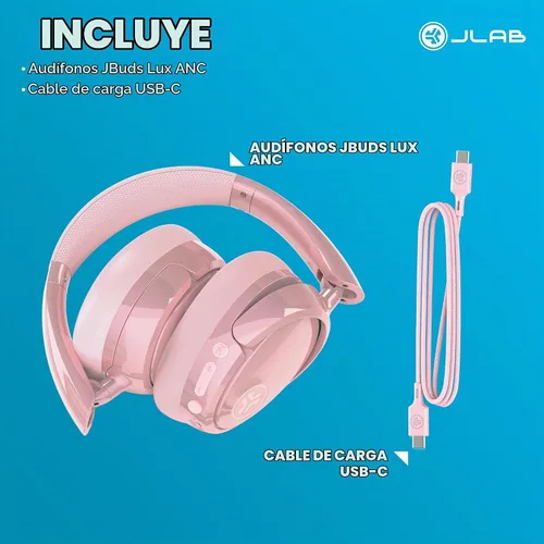 Vista 7 de JLab JBuds Lux ANC Jelle Auriculares inalámbricos sobre la oreja, fondo rubor Fondo Blush