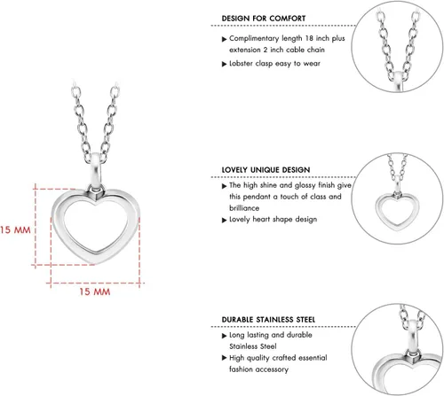 Vista 5 de 555Jewelry Collar con colgante romántico de corazón pequeño de acero inoxidable para mujer