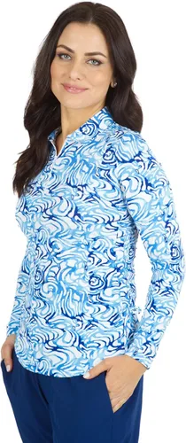 Vista 2 de IBKUL Athleisure Wear - Polo de manga larga con protección solar UPF 50+ Icefil Cooling Tech Kinsley Print de longitud ajustable - 48485