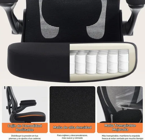 Vista 7 de Silla ergonómica de oficina, silla de escritorio de malla, color Negro