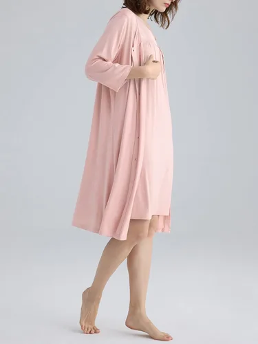 Vista 3 de Latuza Conjunto de camisón y bata de viscosa para mujer con botones delanteros
