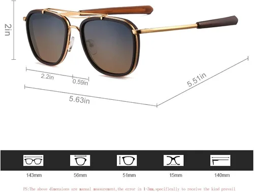 Vista 5 de 2020 VentiVenti Square Sunglasses For Women Men Polarized Double Bridge Retro Metal Frame UV Protection