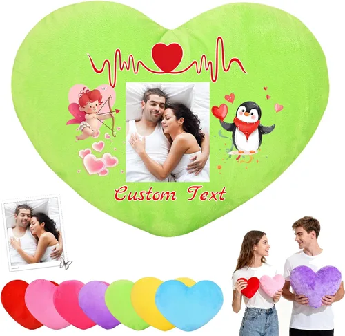 Vista 12 de Almohada de corazón personalizada con relleno, almohadas personalizadas en forma de corazón con nombre de foto como almohadas de San Valentín