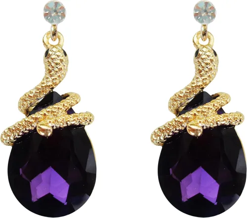 Vista 46 de Navachi Pendientes colgantes de gota de serpiente con forma de pera multicolor de cristal chapado en oro de 18 quilates
