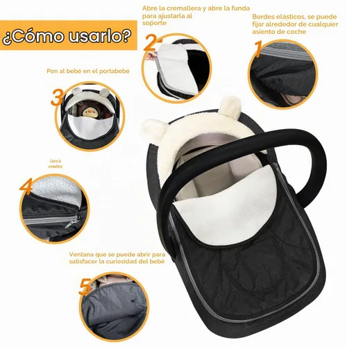 Vista 5 de Funda para asiento de automóvil, funda de asiento de automóvil para bebé, cubierta universal para asiento de automóvil para invierno, otoño Negro