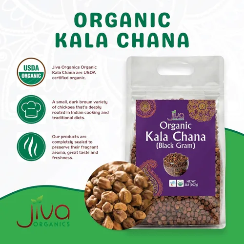 Vista 3 de Jiva Organics Bolsa orgánica Kala Chana a granel de 2 libras, gramo negro, garbanzos negros Desi, 100% natural y sin OMG