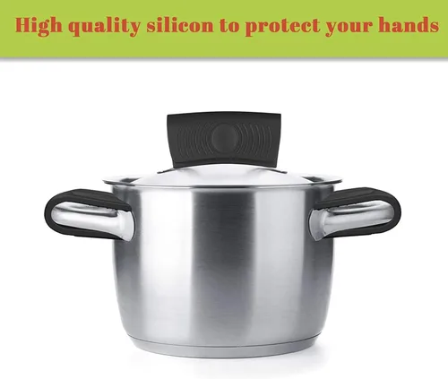 Vista 3 de Paquete de 4 soportes de silicona para mango de sartén caliente y soportes para ollas, resistentes al calor, protectores de agarradera de hierro