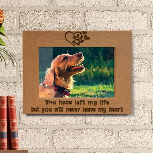 Vista 4 de KATE POSH Marco de fotos grabado de madera natural You Have Left My Life, but You Will Never Leave My Heart, huellas de patas en mi corazón, regalos