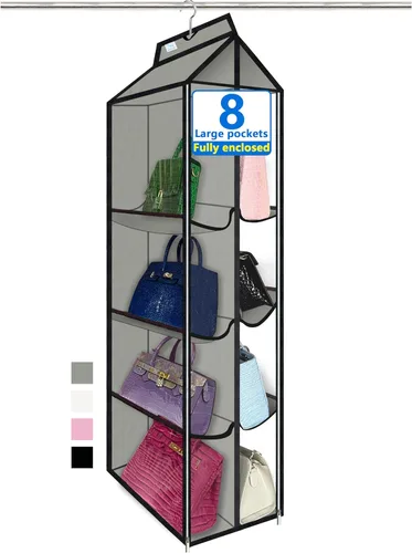 Vista 14 de Organizador de bolso, nuevo mejorado más grande, organizador de bolso para armario, ganchos resistentes, almacenamiento de bolso, material duradero