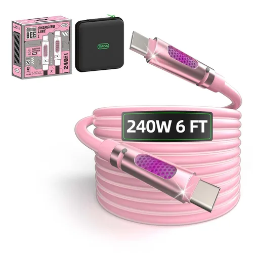 Vista 13 de MFish Cable de carga rápida 4 en 1, 6.6 pies 240 W PD 3.1 USB-A/USB-C a USB-C e Lightning, cable de carga múltiple de silicona con funda, compatible