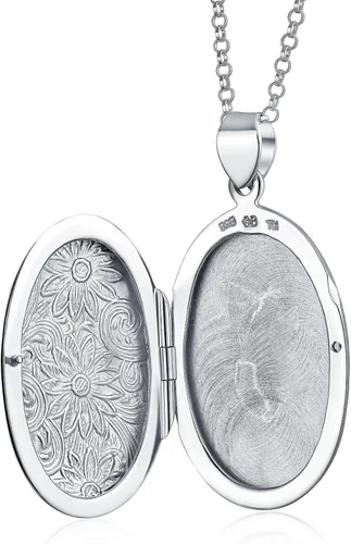 Vista 3 de Bling Jewelry Medallones ovalados con foto de girasol en relieve de estilo vintage personalizado para mujer, collar de plata de ley