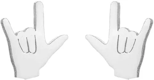 Vista 2 de 3 pares de aretes de acero inoxidable personalizados con símbolo de lenguaje de signos para mujeres y niñas, joyería minimalista, Metal, Sin gemas.