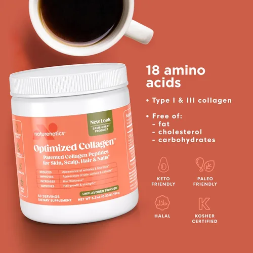 Vista 4 de Naturenetics Péptidos de colágeno para el cabello, la piel y las uñas – Apoya la hidratación de la piel y la fuerza del cabello – Colágeno