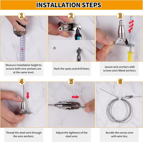 Vista 4 de Expositor de arte para niños, kit para colgar cuadros en la pared con 50 clips, alambre de 10 pies, adecuado para foto/imagen, almacenamiento