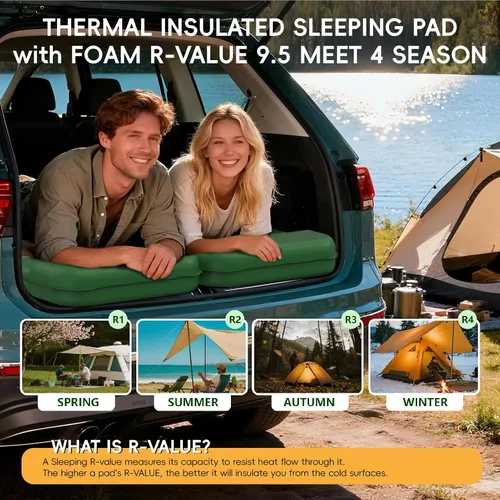 Vista 6 de HiiPeak Colchoneta de dormir con memoria, compacta, ultra gruesa, de espuma con almohada para acampar, fácil de inflar y desinflar, 9.5 R-Value