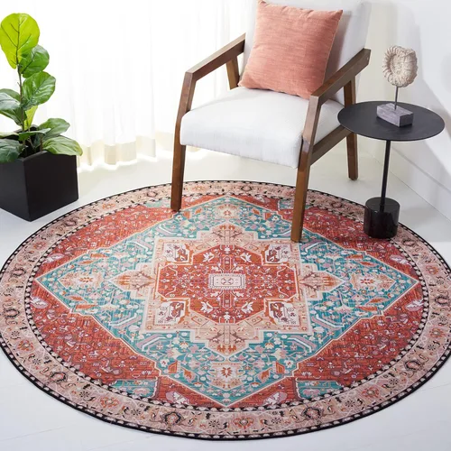 Vista 10 de SAFAVIEH Tucson Collection - Alfombra lavable de 2 pies 6 x 8 pies, color aguamarina y al óxido, antideslizante, ideal para zonas de alto tráfico