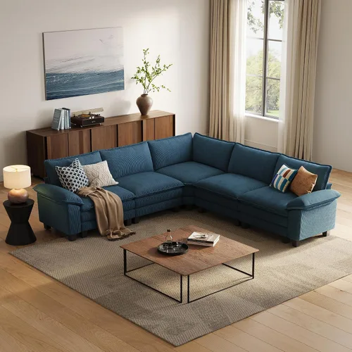 Vista 44 de LINSY HOME Cloud Sofa - Silla decorativa con tumbona otomana para interiores, sofá de pana perfecta para sala de estar, apartamento, oficina, beige
