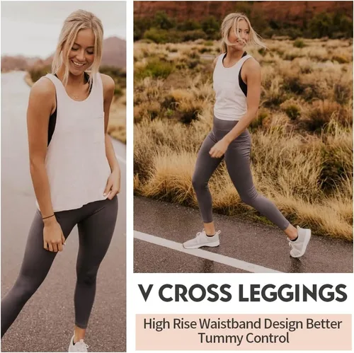 Vista 4 de Leggings de cintura cruzada en V para mujer, con control de abdomen, suaves, de cintura alta, no se transparentan, pantalones de yoga negros