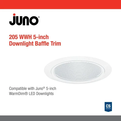Vista 3 de Juno Lighting 205W-WH - Lámpara empotrable de 5 pulgadas, deflector de luz empotrada, color blanco con ribete blanco