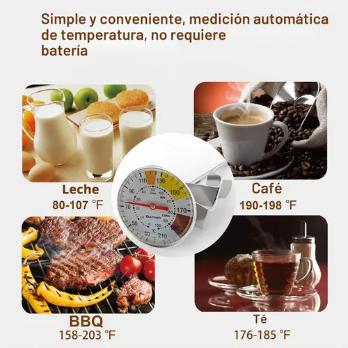 Vista 7 de Termómetro de espuma de leche para café y chocolate, termómetro de acero inoxidable de espuma de leche espumosa de capuchino para jarras de vapor