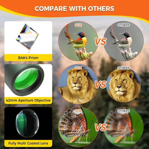 Vista 3 de Astromania Telescopio monocular 10x42 BAK4 monoculares de alta potencia para adultos Compact Portable Waterproof Monocular with Hand Strap
