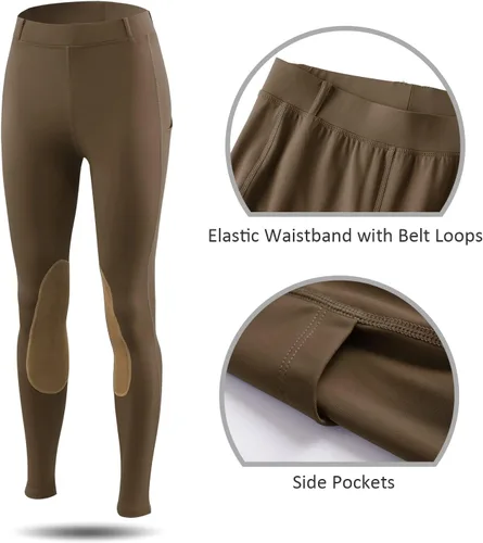 Vista 4 de baleaf Pantalones de equitación para mujer, pantalones ecuestres con parche en la rodilla, mallas de equitación con trabillas para cinturón