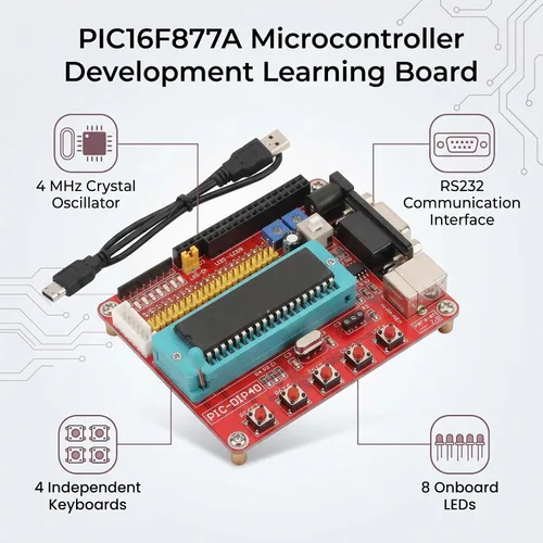 Vista 4 de Tablero de desarrollo de aprendizaje, tablero de aprendizaje del microcontrolador PIC16F877A con el interfaz RS232