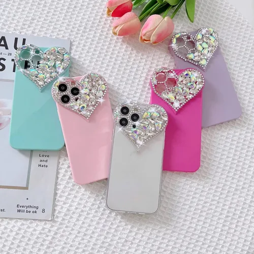 Vista 6 de Funda para iPhone 14 Pro Bling Case, 3D Luxury Sparkle Glitter Diamond Crystal Rhinestone Case para mujeres y niñas, bonita funda con gemas