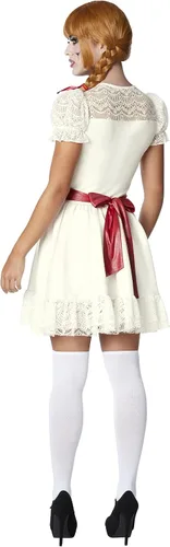 Vista 2 de Spirit Halloween Disfraz corto de Annabelle para adultos, con licencia oficial, disfraz de TV y película, vestido de encaje blanco