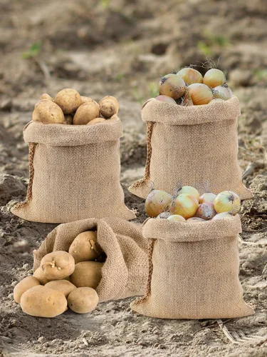 Vista 6 de 4 bolsas de arpillera natural transpirables de 14 x 20 pulgadas con cuerda