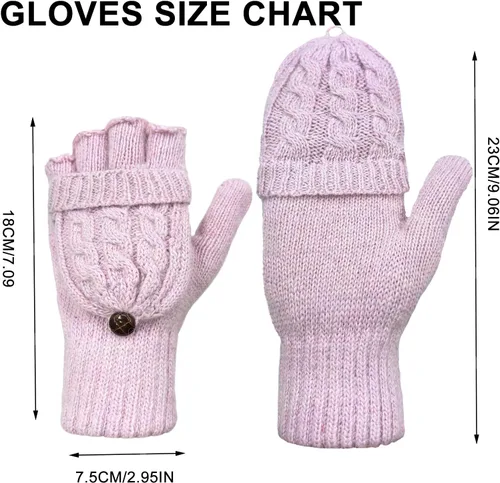 Vista 77 de Beurlike Guantes de invierno para mujer, de lana cálida, a prueba de viento, convertibles, sin dedos