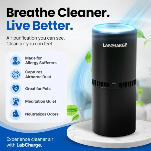 Vista 2 de Lab Charge Purificador de Aire Iónico Pequeño para Hogar y Dormitorio – Filtro HEPA Silencioso – Cubre 250 Pies Cuadrados - Limpiador Libre