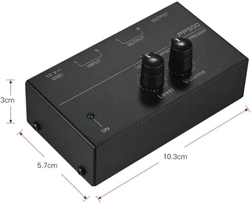 Vista 3 de Phono - Preamplificador de tocadiscos - Mini fonógrafo estéreo de audio, adaptador de corriente de CC separado de 12 V, entrada RCA, salida RCA