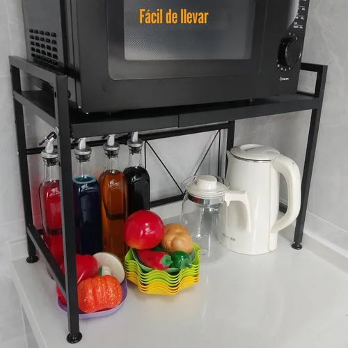 Vista 2 de Soporte extensible para horno de microondas, estante ajustable para microondas, estante para tostadora, estante resistente, organizador de encimera