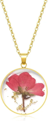 Vista 9 de Collares de flores de nacimiento para mujer, collar de 1 a 12 meses, collar de flores prensadas hecho a mano, regalo único de vacaciones, dorado, 18