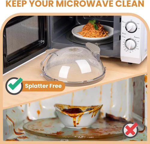 Vista 2 de Cubierta de salpicaduras de microondas para alimentos, cubierta de microondas mejorada con vaporizador de agua, mango integrado, cubiertas