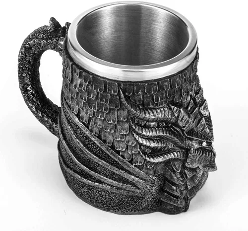 Vista 6 de Taza medieval de cerveza de dragón, taza de café de acero inoxidable para coleccionista de dragones, decoración de fiesta temática, taza de jarra