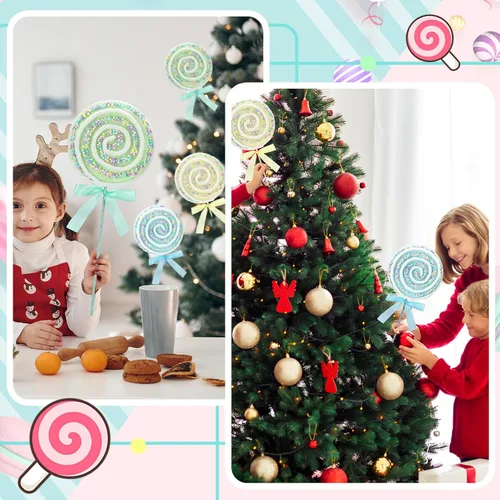 Vista 9 de JellyArch 6 piezas de 16 pulgadas grandes decoraciones de fiesta de caramelos gigantes de piruleta con palos para árbol de Navidad, piruleta pastel
