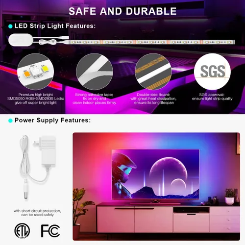 Vista 4 de Kit de 6 luces WIFI RGBCW para debajo del gabinete, funciona con Alexa, Google Assistant, aplicación y control remoto IR, tira de luz LED que cambia