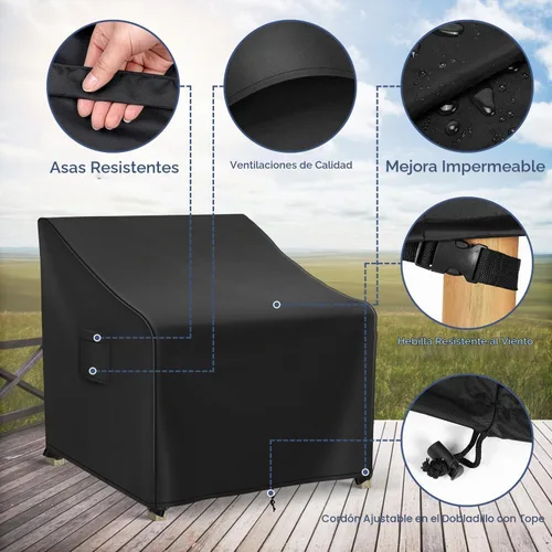 Vista 3 de Richwon Fundas impermeables para muebles de patio para sillas, fundas para sillas de césped al aire libre, paquete de 2, fundas para sillas de patio