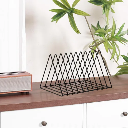 Vista 2 de Urban Deco Organizador de escritorio triangular, soporte para revistero de alambre de metal, 10 secciones, organizador de carpetas de archivos